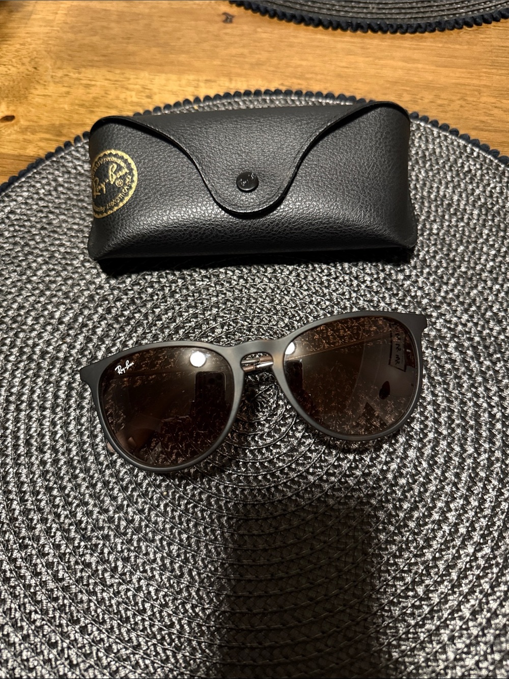 Ray-Ban Black Frame Sunglasses with Brown Lenses and Black Case